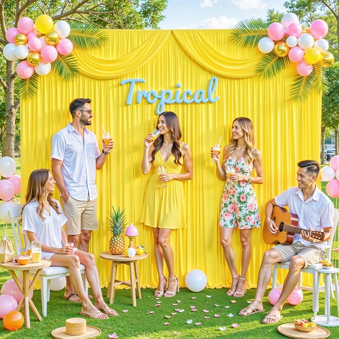 Yellow Backdrop Curtain for Parties Wrinkle Free Lemon Yellow Photo Curtains Backdrop Drapes Fabric Decoration for Birthday Party Wedding Baby Shower 5ft x 8ft,2 Panels