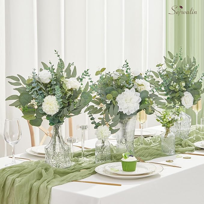 Serwalin 400pcs Artificial Mixed Eucalyptus Stems Leaves Bulk, 4Kinds Fake Greenery Silver Dollar Eucalyptus Leaves Picks,Faux Greenry Stems Sprays for DIY Bouquets Floral Arrangement Home Decor