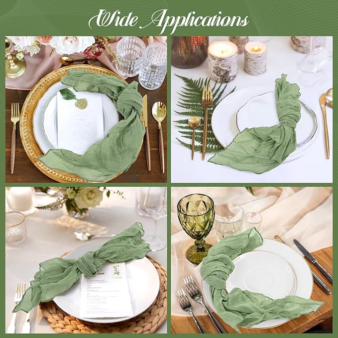 60 PCS Sage Green Gauze Cheesecloth Napkins,20x20 Inch Gauze Napkin Rustic Wrinkled Cheesecloth Napkin Bulk Washable Dinner Table Napkins for Wedding Party Bridal Shower Baby Shower Events Decor