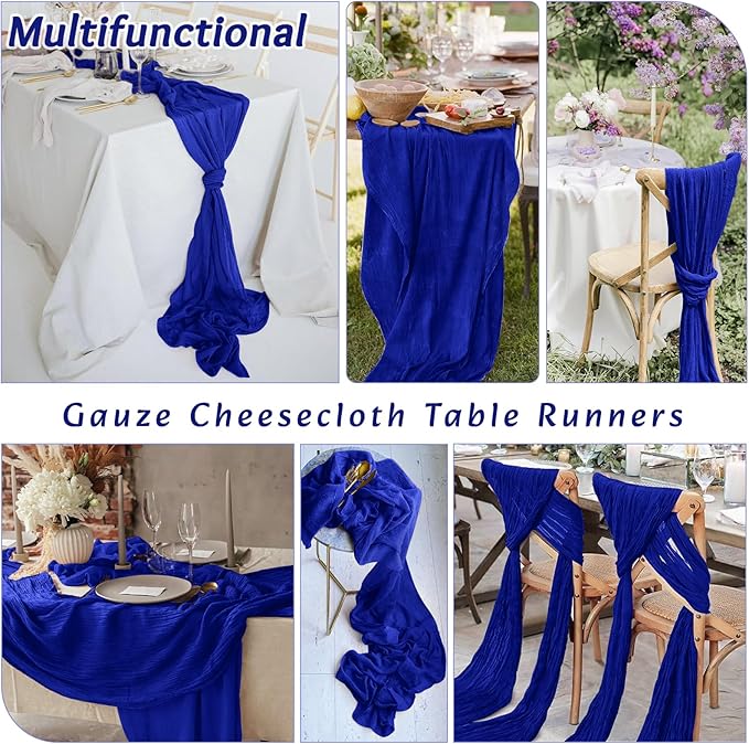 16Pack Royal Blue Table Runners 10FT Royal Blue Cheesecloth Table Runner 35x120Inch Long Boho Cheese Cloth Table Runner Rustic Gauze Table Runners for Party Wedding Bridal Baby Shower Decorations