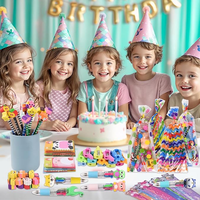 Ulema 24 Pack Cute Cartoon Animal Stationery Set,Birthday Gifts for Boys Girls School Goodie Bags School Classroom Games Rewards.