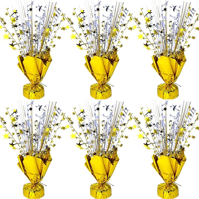 FUBININA 6 Pack Metallic Foil Spray Centerpiece Star Table Decoration Burst Table Centerpieces for Birthday Wedding Anniversary Graduation Holiday Party Supplies Decor, Gold Silver