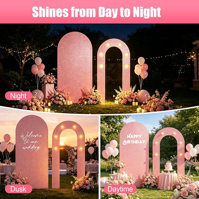6FT Arch Backdrop with Stand Set, Lighted Arch Set, No-Tip Stability Glow Foam Board Photo Booth Background for Wedding Birthday Party Ceremony Baby Shower Banquet Decoration Reusable - Pink