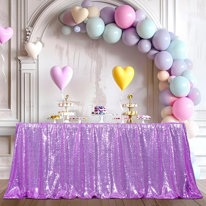 Poise3EHome Lavender Sequin Tablecloth 60×102 Inch Rectangle Sparkly Fabric Table Cloth for Birthday Wedding Party Holiday Baby Shower Christmas Decoration