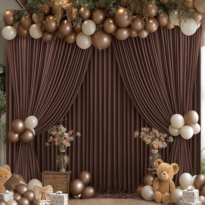 20ft x 10ft Brown Backdrop Curtain for Parties Wedding Brown Wrinkle Free Backdrop Drapes Panels for Baby Shower Gender Reveal Birthday Photo Photography Polyester Fabric Background Decoration
