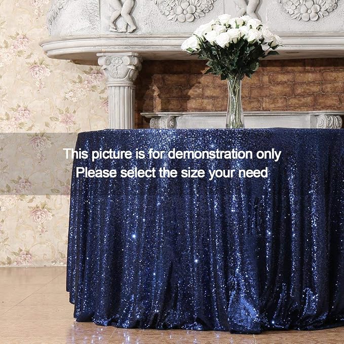 Poise3EHome 90 Inch Round Navy Blue Sequin Tablecloth for Party Cake Dessert Table Exhibition Events