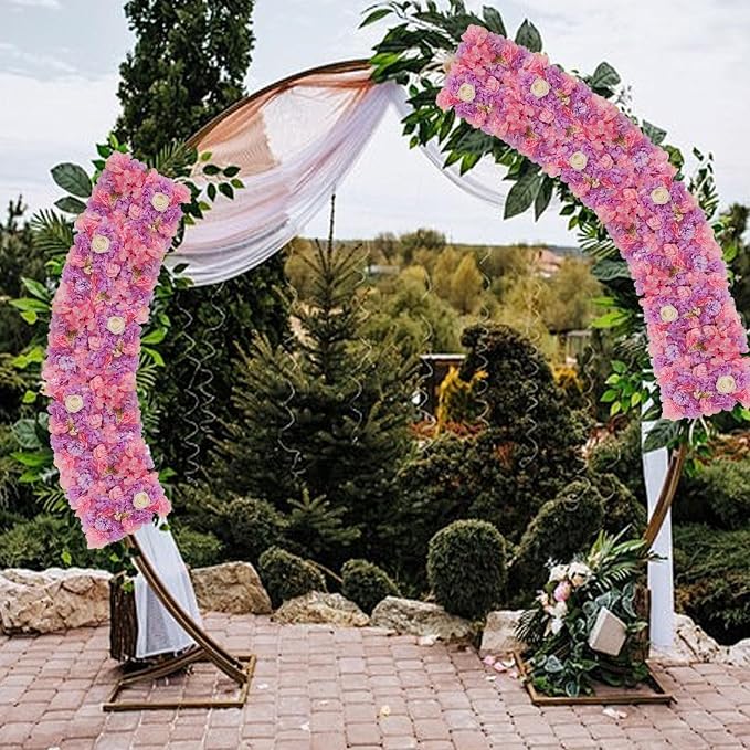 3D Flower Wall Backdrop - 12Pcs 15×15 Inch Artificial Rose Panels Pink & Purple Silk Floral Decor for Home Party Wedding Anniversary Birthday Photographic Studio Background & Decorative Fences