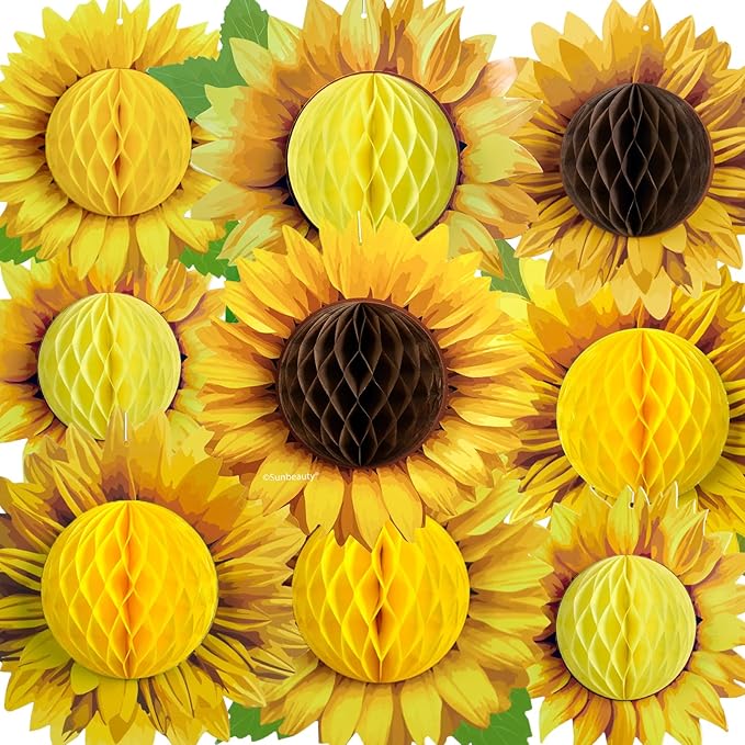 Paper Jazz Sunflower Honeycomb Decorations,Sunflower Birthday Party Decoraytion,Yellow Wall Hanging Ceilling for Spring Garden Themed Birthday Baby Shower Bridal Shower Party Favor.