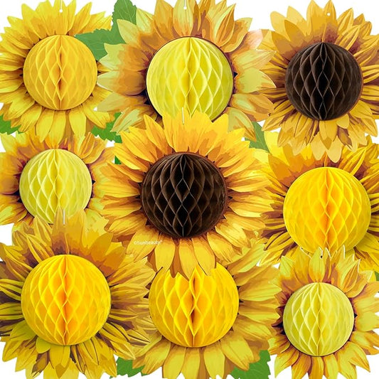 Paper Jazz Sunflower Honeycomb Decorations,Sunflower Birthday Party Decoraytion,Yellow Wall Hanging Ceilling for Spring Garden Themed Birthday Baby Shower Bridal Shower Party Favor.