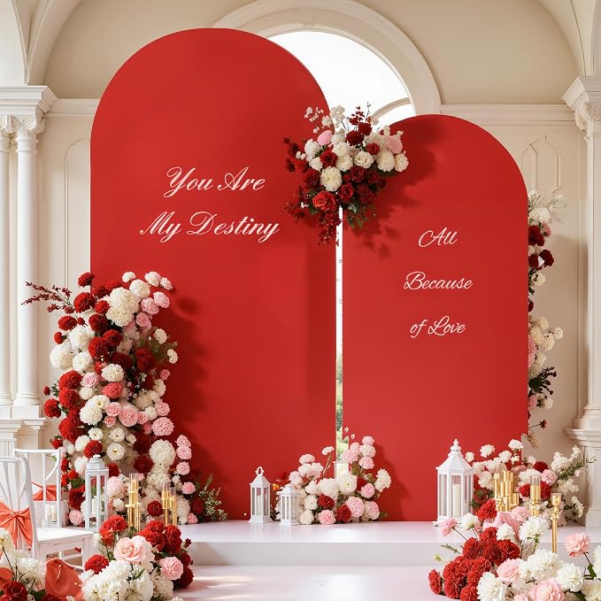 Black Red Arch Cover 7.2FT 6FT Wedding Arch Backdrop Covers Set of 2 Stretchy Spandex Balloon Arch Backdrop for Graduation Baby Bridal Shower Birthday Party Decor Anniversary Banquet Photo Background