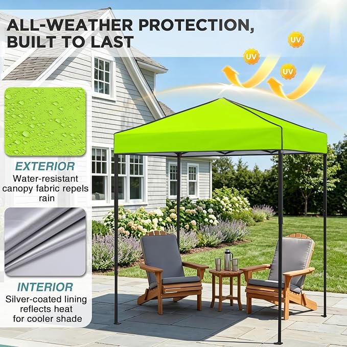 EAGLE PEAK 6x4 Instant Pop Up Canopy Tent, Straight Leg Sun Shelter, Portable Canopy with Carry Bag for Camping, Beach & Sports, Neon Green