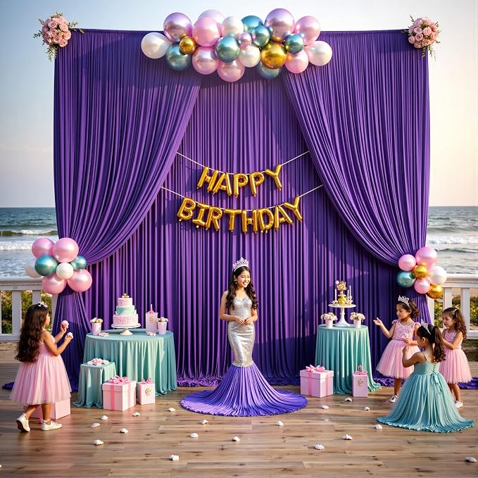 50ftx15ft Purple Backdrop Curtains for Parties, Wrinkle Free Polyester Purple Photo Backdrop Drapes 10 Panels 15 ft Long Back Drop Cloth for Wedding Birthday Photography Background Party