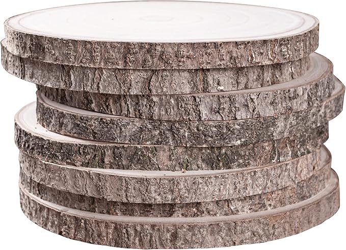 Sancodee 8 Pcs Large Unfinished Wood Slices, 10-11 Inches Wood Slabs for Centerpieces Natural Wooden Circle, DIY Wood Centerpieces for Tables Wedding Party Door Sign Decor