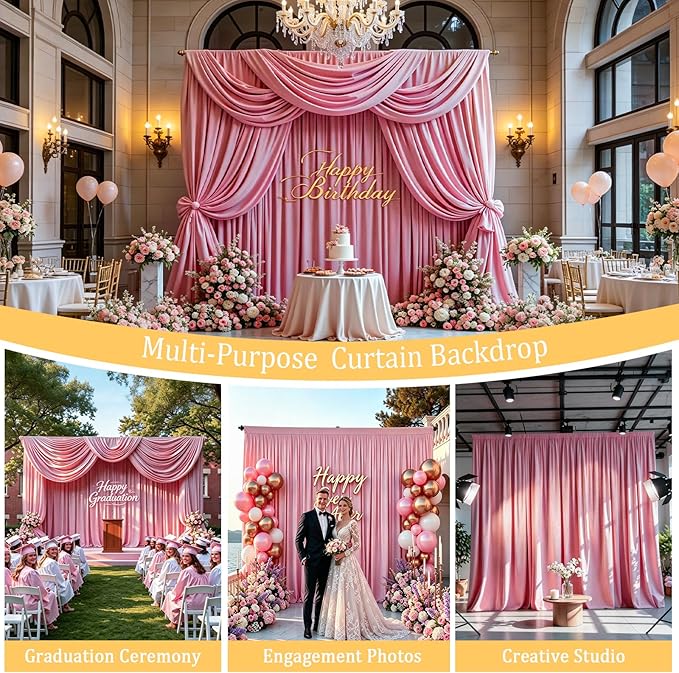 Gallety Pink Backdrop Curtains for Wedding, Polyester Photography Backdrops Curtains - 20FT x 10FT Wall Curtains with Rod Pockets for Celebration,Birthday, Baby Baptism,Graduation Decorations