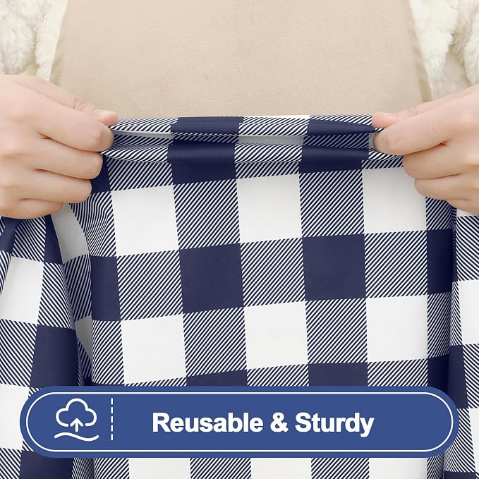Smiry Picnic Table Cloth 4 Pack, Waterproof Elastic Fitted Tablecloths for 4FT Rectangle Tables, Washable Polyester Buffalo Plaid Tablecloth for Camping, Dining & Outdoor (Navy & White, 30" x 48")