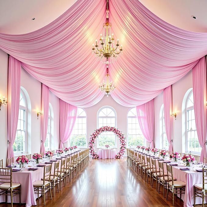 Outpain 20ftx20ft Baby Pink Backdrop Ceiling Drapes,4Panels 20ft Height Wrinkle Free Tent Draping Curtains, Fabric Drapery Ceiling Drapes for Wedding Ceremony Birthday Theme Parties with Rod Pocket