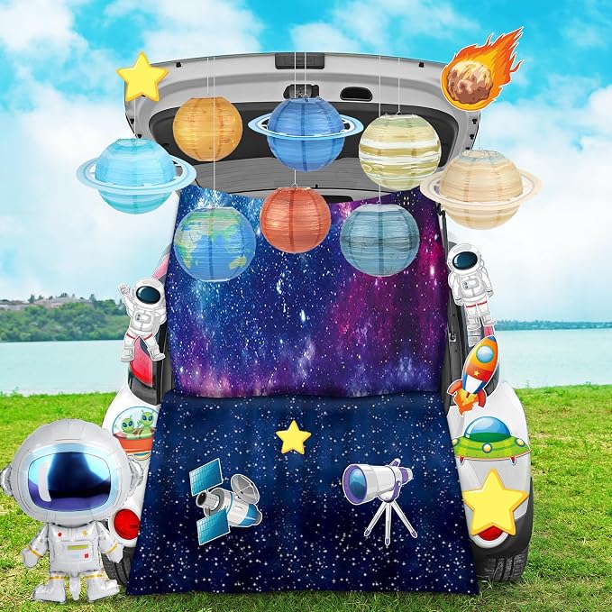 Naozinebi Halloween Space Trunk Car Decoration Kit Solar System Decor Star Astronaut Party Supply Halloween Car Outdoor Decor for Church Cars Archway Garage Door Haunted House Decoration