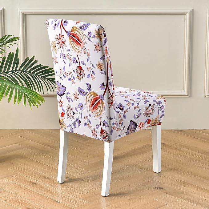 Fuloon Chair Covers for Dining Room 4 Pack, Printed Stretch Dining Slipcovers, Washable Kitchen Slip Covers for Parson Chair, Flower Cluster Printed, Set of 4