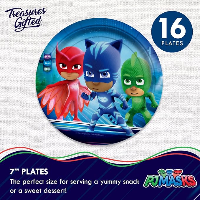 Treasures Gifted Officially Licensed PJ Masks Birthday Decorations - Serves 16 Guests - Dinnerware Classic Set - PJ Masks Party Supplies - Plates, Napkins & Cups Set