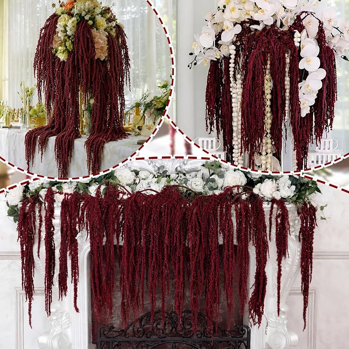 Suncalla 24 Pcs Brownish-red Spring Natural Dried Amaranthus Hanging Flowers Amaranthus Artificial Flowers for Wedding Arch Bouquet Floral Garland Wall Home Decoration (23 Inch)