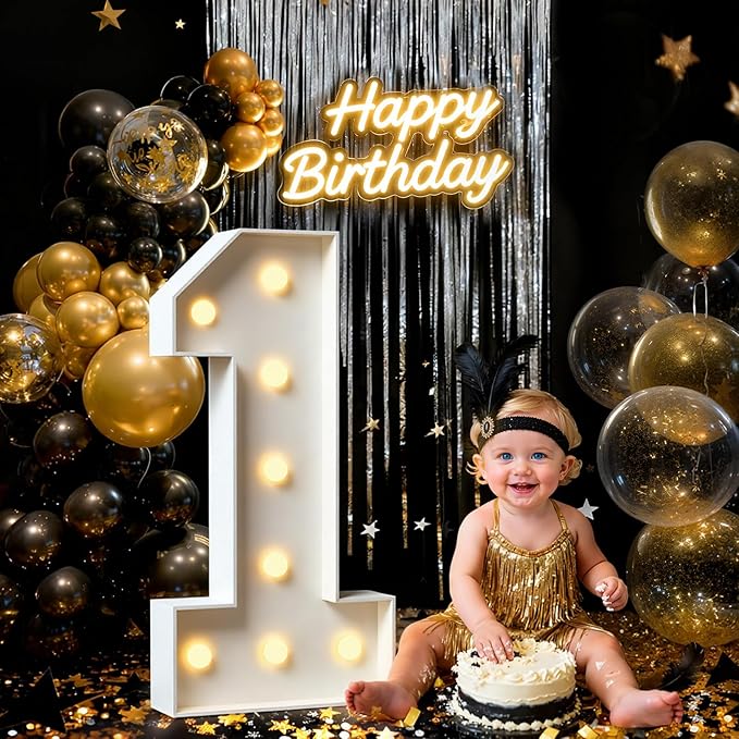 3FT Marquee Numbers 1, Large Light Up Numbers for 1st Birthday Decorations, Happy 1st Birthday Party Supplies, Anniversary Cardboard Big Mosaic Balloon Frame Number 1