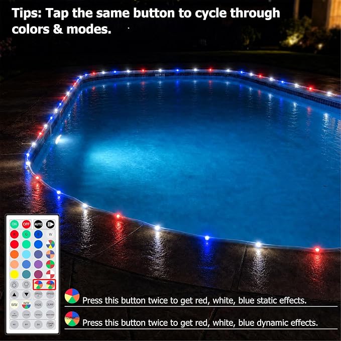 100ft Outdoor LED Rope Lights, IP68 Waterproof 25 Color Changing String Lights, Red White Blue for 4th of July Patriotic Decorations, Warm White & RGB Twinkle Fairy Light for Christmas Indoor Outside