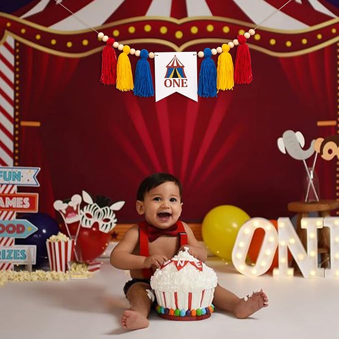 Gostman Circus One High Chair Banner | Carnival Circus Sign 1st Birthday Highchair Banner, First Birthday Party Decorations