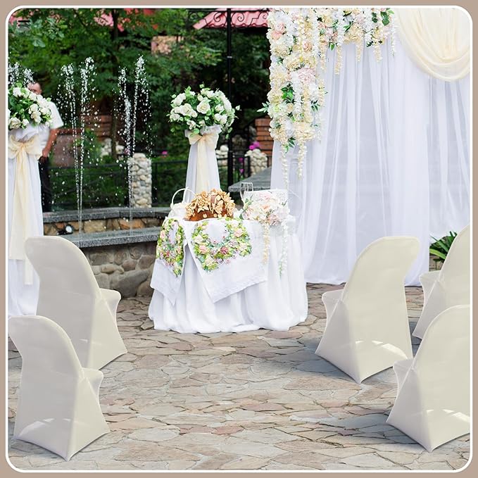 Newwiee 50 Pcs Spandex Chair Covers Bulk - Stretch Folding Flat Front Fitted Universal Chair Protector Pack Removable Washable for Wedding Party Dining Banquet Event (Beige)
