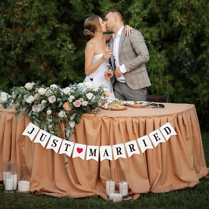 Rustic Wedding Decoration Set Just Married Cake Topper & Banner & Mr Mrs Table Sign in Wood