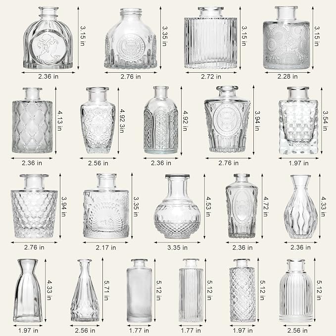 Arme Glass Bud Vase Set of 32 Pcs，Small Glass Vases for Flowers，Clear Bud Vases in Bulk，Vintage Vases for Centerpieces，Small Glass Bud Vase for Rustic Wedding Decorations，Home Table Flower Décor
