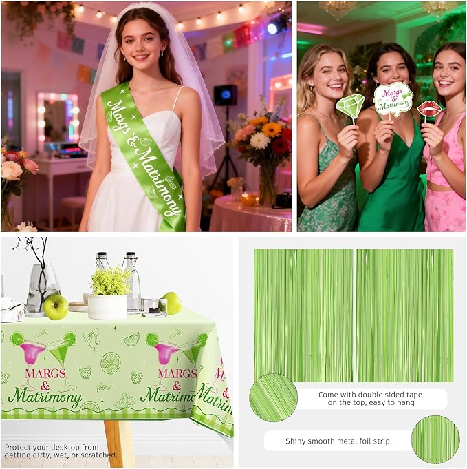 cocomigo 264pcs Margs and Matrimony Bachelorette for Bestie, Best Friend, Worry-free One-stop Set for 25 Guests, includes Balloon Arch Plates Tablecloth, Easy Setup for Margarita Bachelorette Party