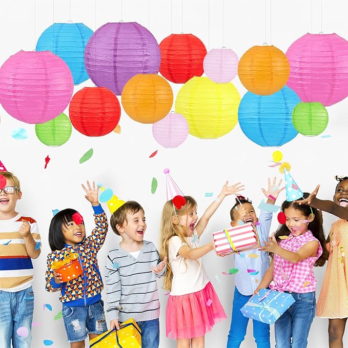 Colorful Paper Lanterns, 24Pcs Hanging Lanterns for Classroom & Party Decor | 6-12 Inch Assorted Rainbow Lantern Set for Birthdays, Summer Parties, Weddings, Baby Showers and Colorful Hanging Decor