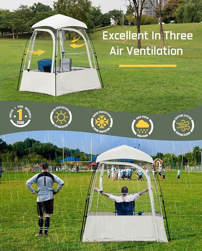Pod All Weather Sports Tent, Outdoor Pop Up Bubble Clear 540° View Winter Tent for 1-2 Person, Instant Cold Weather Shelter with Rainfly for Soccer, Football, Softball & Other Sports Events