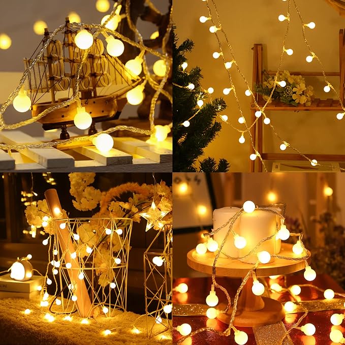 Dailyart Globe String Lights, 100Led 59FT Waterproof Fairy Lights Plug in 8 Modes with Remote Control, Brightness Adjustable &Timing String Lights Indoor Outdoor, Fairy Lights for Bedroom, Warm White