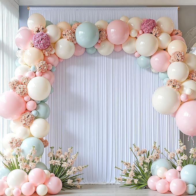 60FTx12FT White Wrinkle-Free Wedding Backdrop Curtain -Silky Washable White Polyester Drapes for Baby Showers, Birthday Parties, Photography, and Wedding Receptions-12 Panels 5FTx12FT