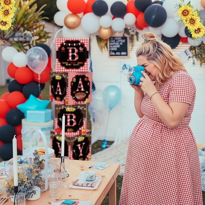 AmazingSpark 4 Pcs BBQ Baby Shower Boxes with Letters BBQ Candy Box Decor with Letters Blocks Newborn Birthday Shower Centerpiece for Party Backdrop