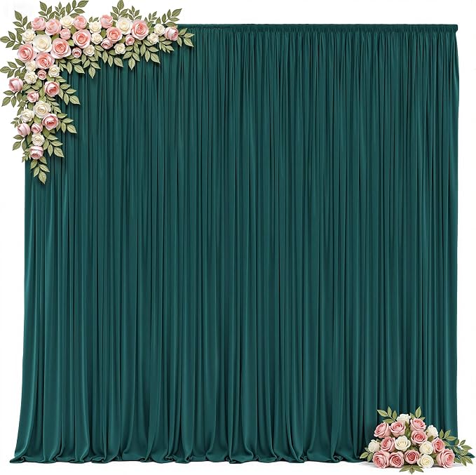 50x15ft Hunter Green Backdrop Curtains for Parties Wrinkle Free Fabric Backdrop Curtain Birthday Photo Drapes Backdrop for Wedding Baby Shower Bridal Shower Photography Back Drop 10 Panels 5x15FT