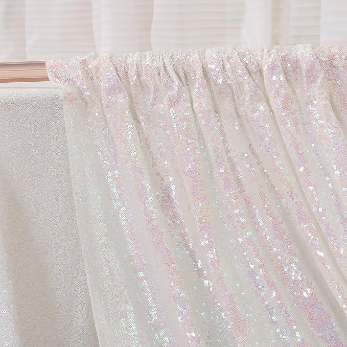 Poise3EHome 7FT x 7FT Iridescent Sequin Photography Backdrop Curtain for Party Decoration, Iridescent