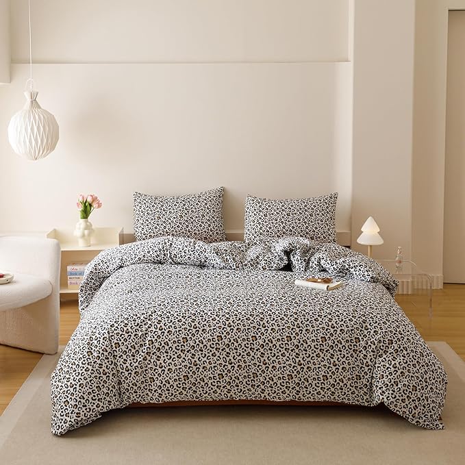 KAREVER Leopard Print Comforter King Cotton Black White Cheetah Bedding Set Animal Lepard Print Bedding Blanket King
