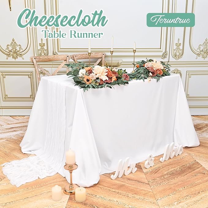 6 Pack White Table Runner 10FT Long Cheesecloth Table Runner Cheese Cloth Gauze for Wedding Party Birthday Decoration-White