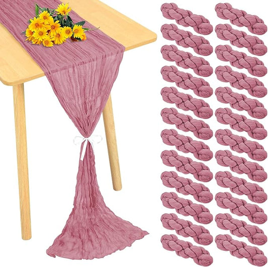 24 Pack Cheesecloth Table Runner 20 x 120 inch Cheese Cloth Table Runner Bulk,Romantic Boho Sheer Gauze Fabric Table Runners for Wedding Reception,Party,Bridal Shower Table Decor(Dusty Rose)