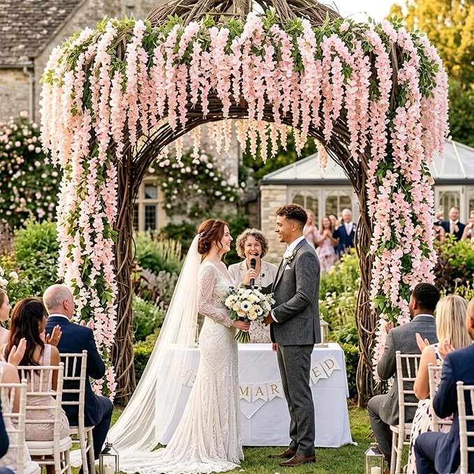 Artificial Wisteria Hanging Flowers Fake Wisteria Flower Garland Silk Vines Rattan Decor for Home Wedding Arch Wall Garden Greenery Bedroom Outdoor Office Party Decoration (24, Light Pink)