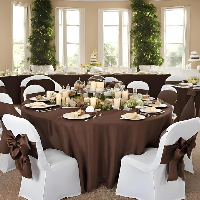 8 Pack Brown Round Tablecloth 120 Inch Stain and Wrinkle Resistant Round Brown Table Cloth Reusable and Washable Polyester Fabric for Buffet Wedding Party and Banquet