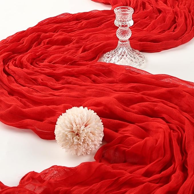 6 Pack 10FT Red Cheesecloth Table Runner 120 Inch Long Gauze Rustic Boho Spring Cheese Cloth Table Runner Sheer Fabric Decorations for Holiday Party Wedding Banquet Bridal Baby Shower Décor