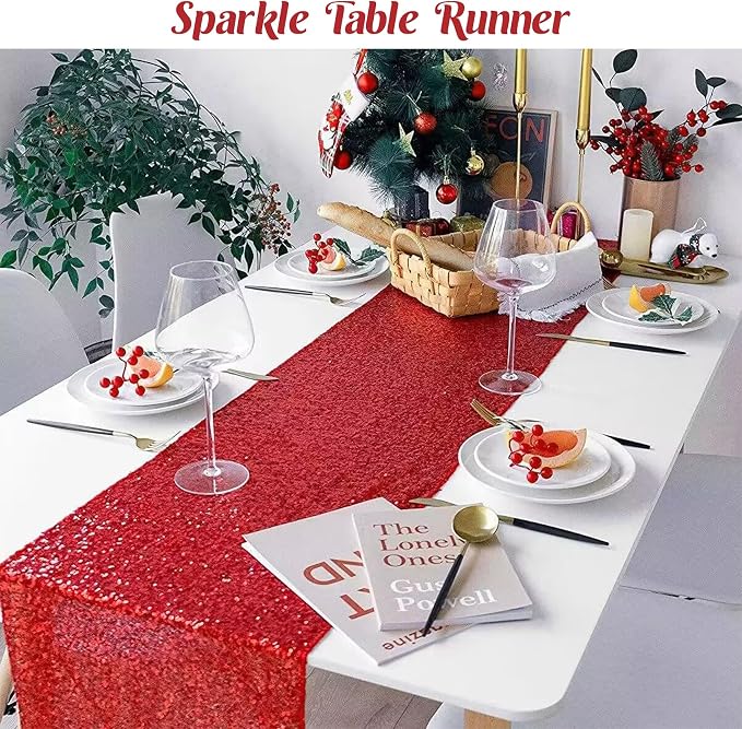 6 Pack Red Valentine's Day Sequin Table Runner 12" x 72" Sparkle Table Runner for Baby Bridal Shower Wedding Birthday Party Table Decor (Red)