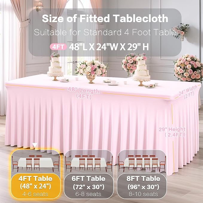 Shillance 2 Packs Baby Pink Spandex Table Covers 4ft,Fitted Table Covers for 4 Foot Tables Stretch Spandex Table Skirts Rectangle Tables for Event, Wedding, Banquet & Parties