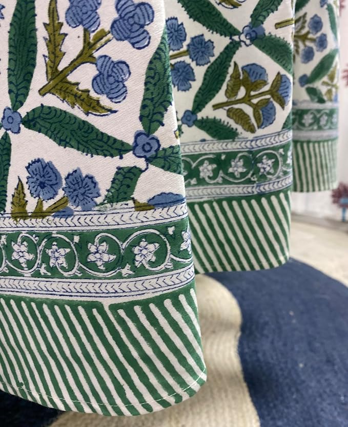 Ridhi Round Tablecloth Hand Block Print 100% Cotton Reusable Sea Green 110 Inch Table Cover Decorative Everyday Use for Dining, Home, Party, Wedding, Farmhouse, Party Gift for Spring, Mother's Day