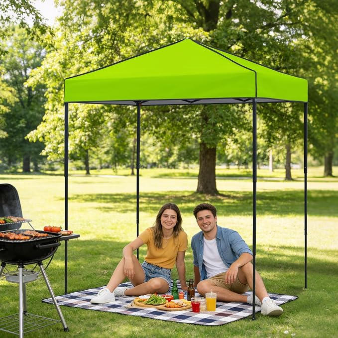 6x4 Pop Up Canopy Tent, Instant Portable Beach Canopy, Outdoor Tent with Carry Bag for Camping, Sports, Tailgating, Events, Neon Green