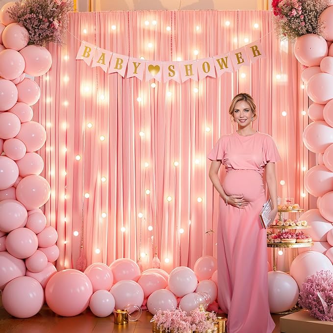 10x10ft Dusty Pink Backdrop Curtains with Lights Photo Drapes Wrinkle Free Fabric Backdrop Curtain for Wedding Birthday Party Baby Shower Bridal Shower Home Party Background Decorations