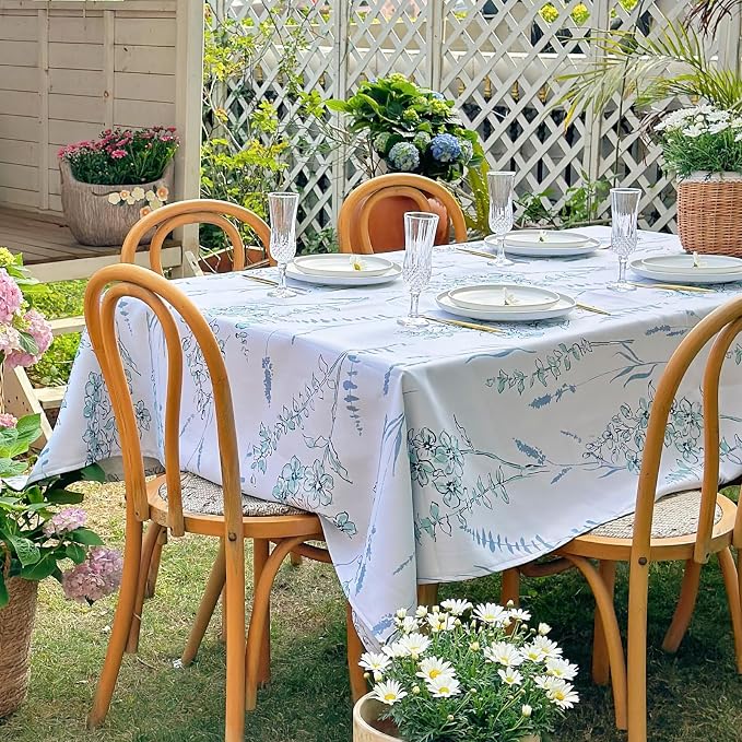 Outdoor Tablecloth, Washable Waterproof Table Cloth for Rectangular Tables, Blue Green Watercolor Print Table Cover for Dining, Farmhouse, Easter, Party, Patio - 72''x54''